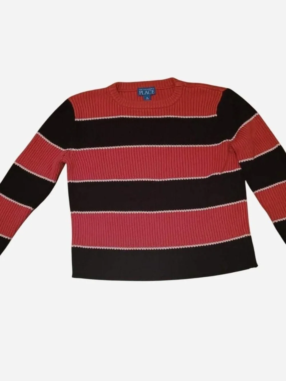 The Children's Place Orange & Navy Blue Striped Ribbed Crew Sweater